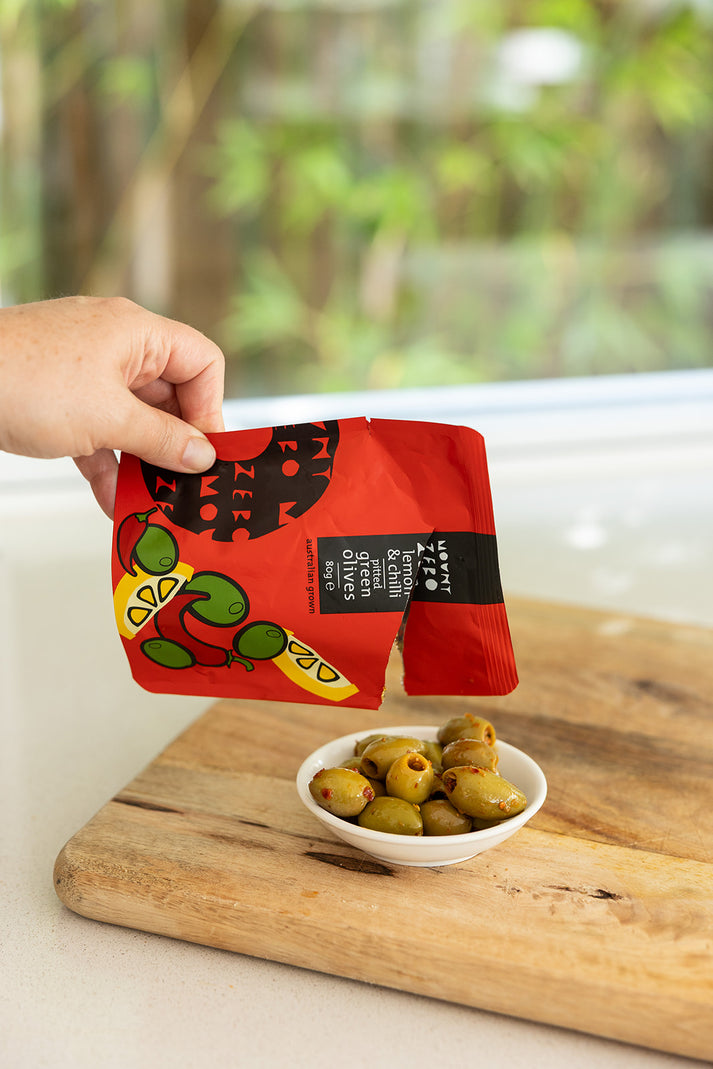 Mount Zero Lemon & Chilli Pitted Green Olives - 80g