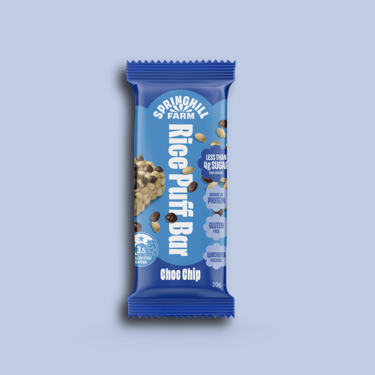 Springhill Farm Rice Puff Lunchbox Snack Bar Choc Chip (4 Pack)