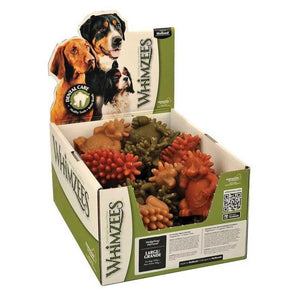 Box of Whimzees dog treats with various dog breeds on the packaging.
