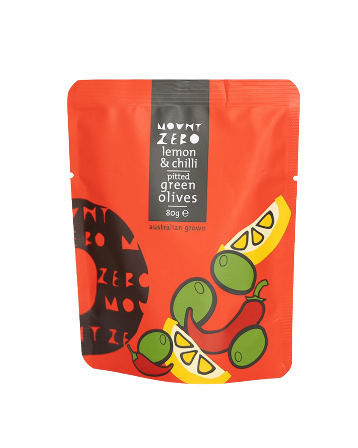 Mount Zero Lemon & Chilli Pitted Green Olives - 80g