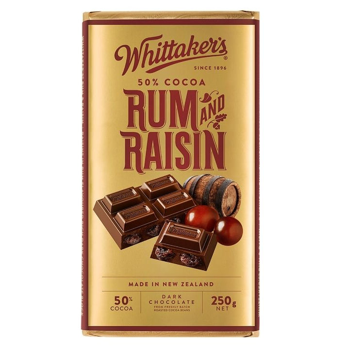 Whittakers Dark Rum & Raisin Block 250g – Amazing Brands Australia