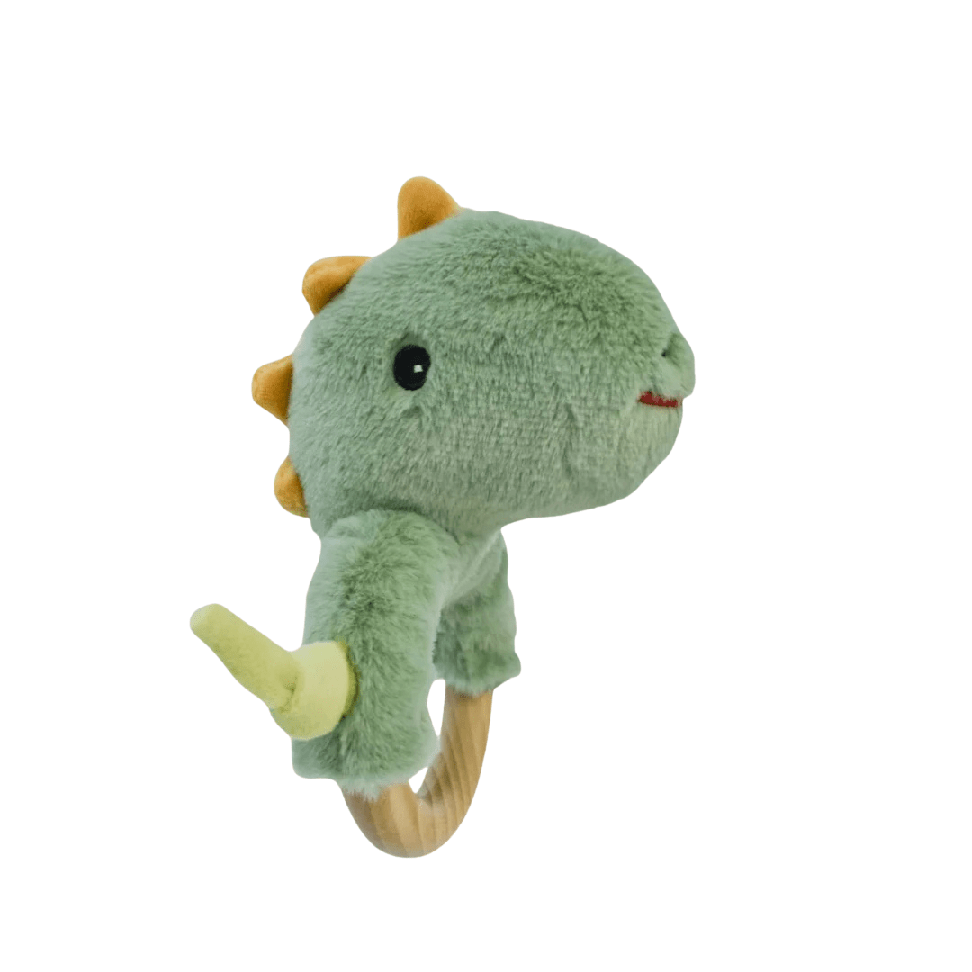 Eleganter Snuggle Buddy Minty Dinosaur Wooden Ring Rattle