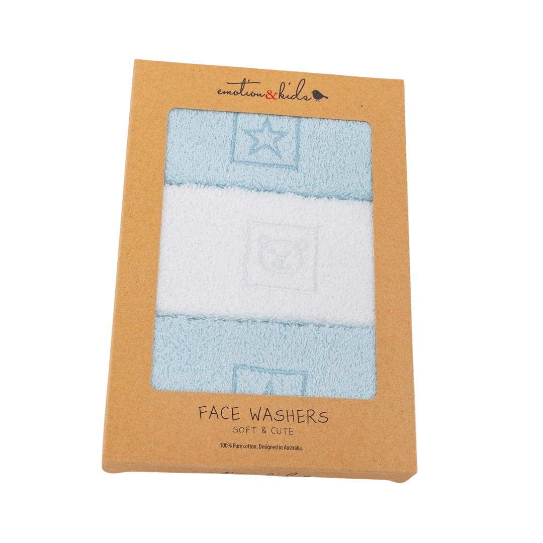 Emotion & Kids Blue Stars & Teddy Face Washer 3 Pack