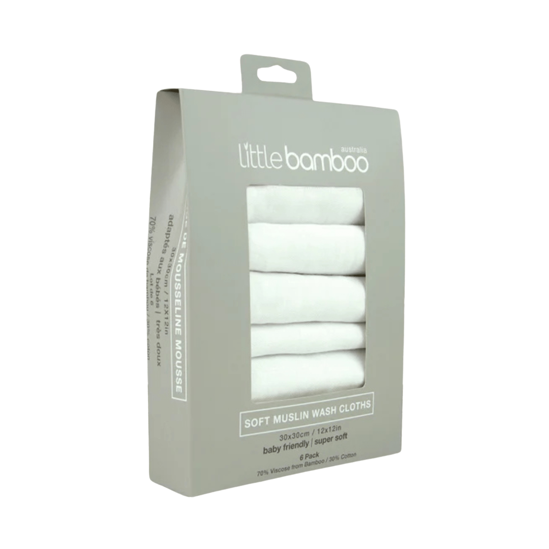 Little Bamboo Muslin Washers 6Pk - Natural