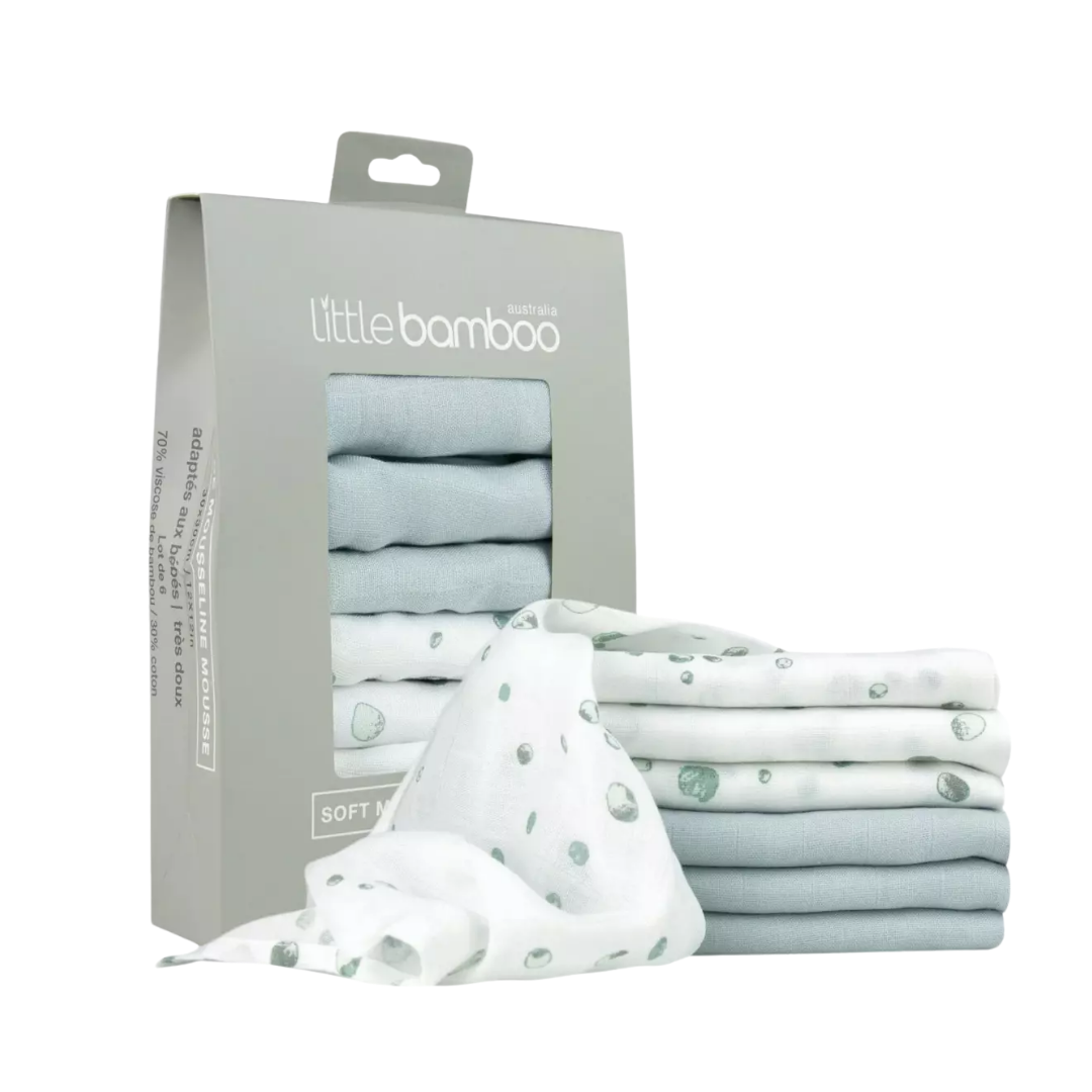 Little Bamboo Muslin Washers 6Pk - Whisper