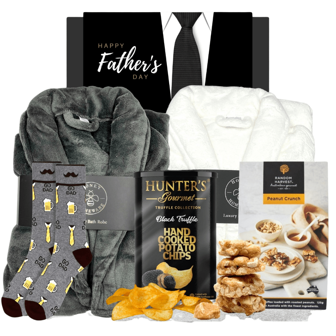 Plush Bathrobe & Snacks Hamper For Dad