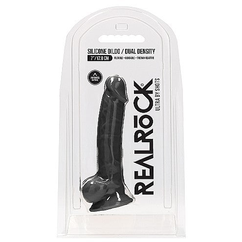 Real Rock Silicone Dual Density Dildo with Balls 7"