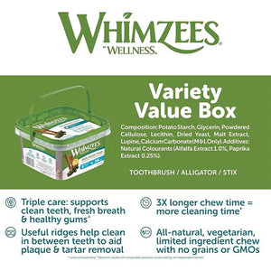 Whimzees Variety Value Box Toothbrush S 56 Pack infor